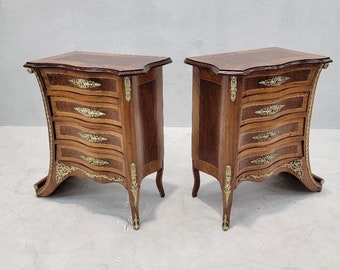 Vintage French Renaissance Revival Flared Legs Side Cabinets - Pair