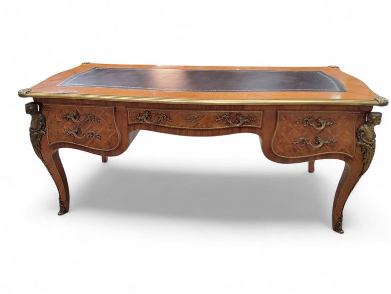 Antique Louis XV Style Inlaid Bureau Plat Writing Desk image 9