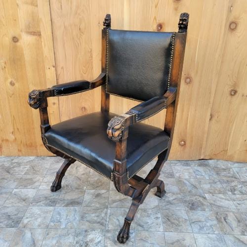 HOLD - Antique Jacobean Style Lion Head Side Chair