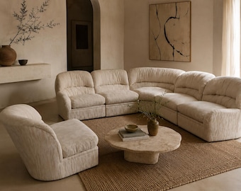 Drexel Postmodern Curved Modular Sectional Sofa – 6 Pieces
