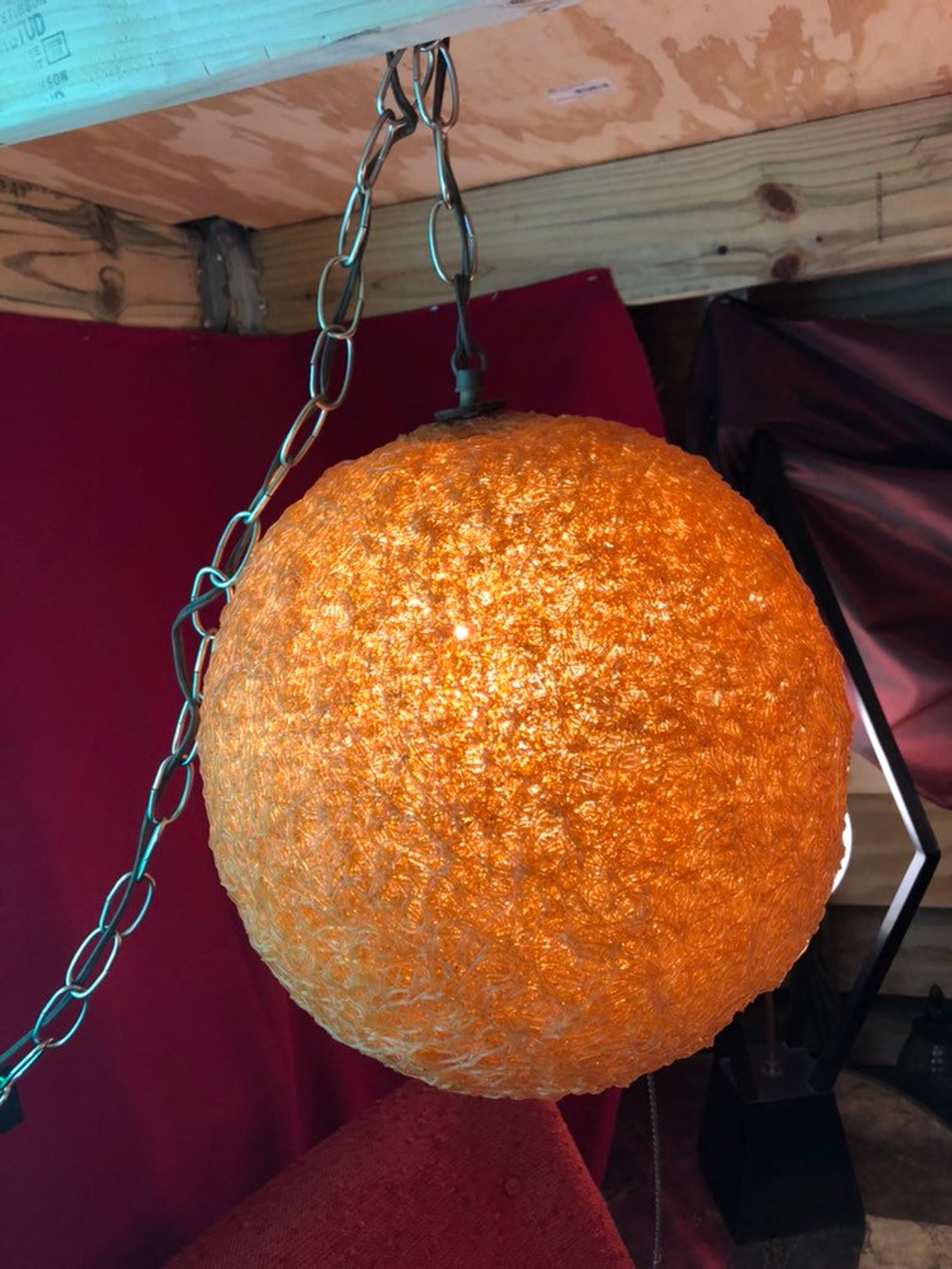 Mid Century Modern Orange Spaghetti Hanging Swag Lucite Lamp Etsy