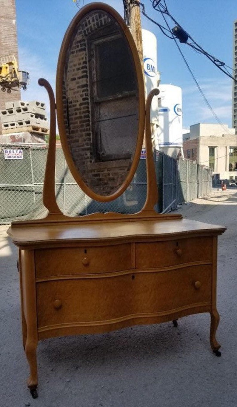Antique Victorian Burled Wood Princess Dresser With Mirror by Etsy