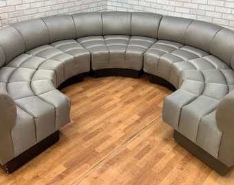 Vintage Custom Channel Back Modular Wedge Circular Sectional Lounge Sofa