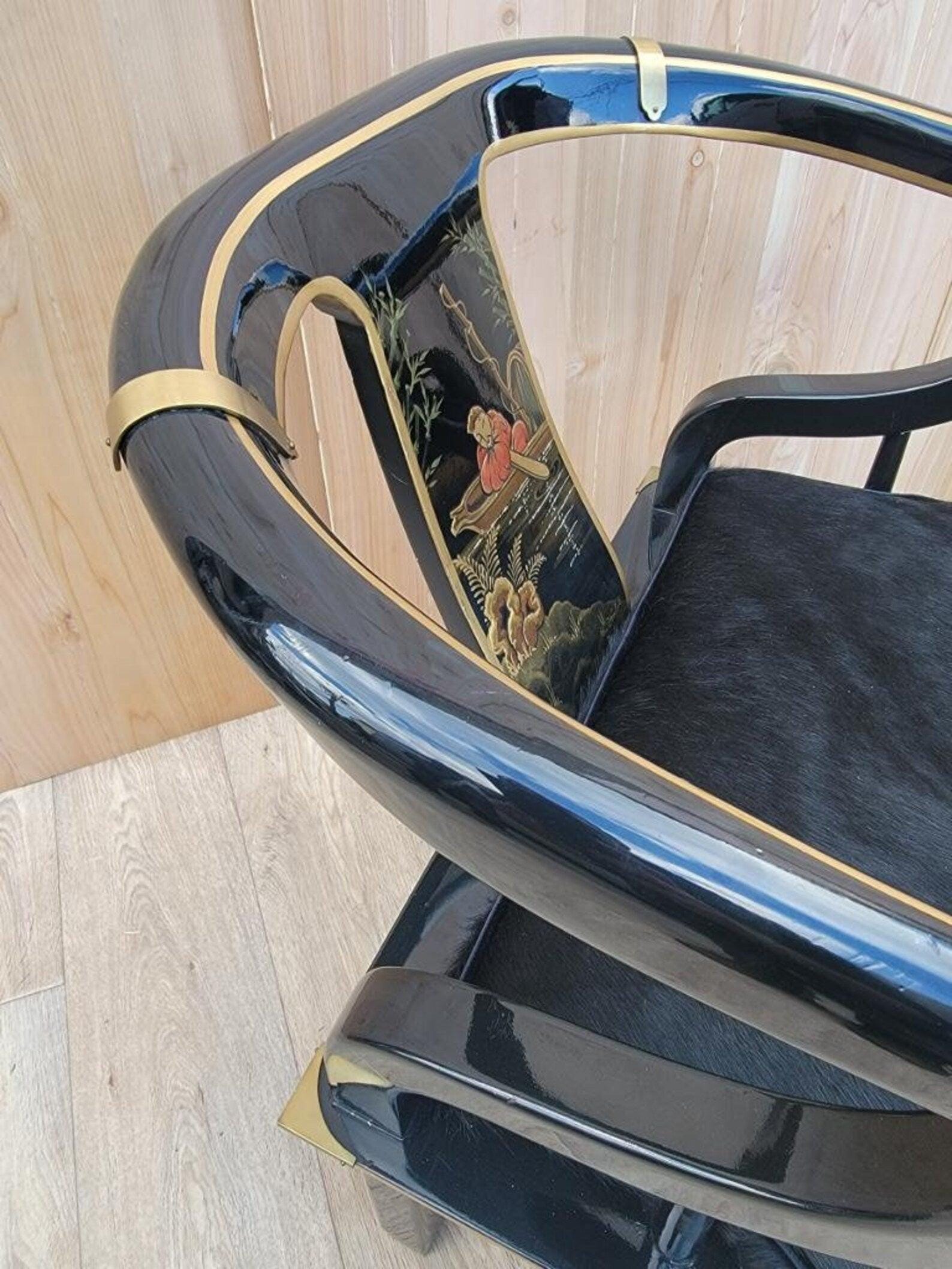 Mid Century Modern James Mont Chinoiserie Style Horseshoe Chairs