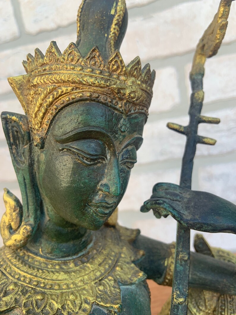 Antique Thai Prince Musician Gilded Bronze Statue Mandolin Etsy