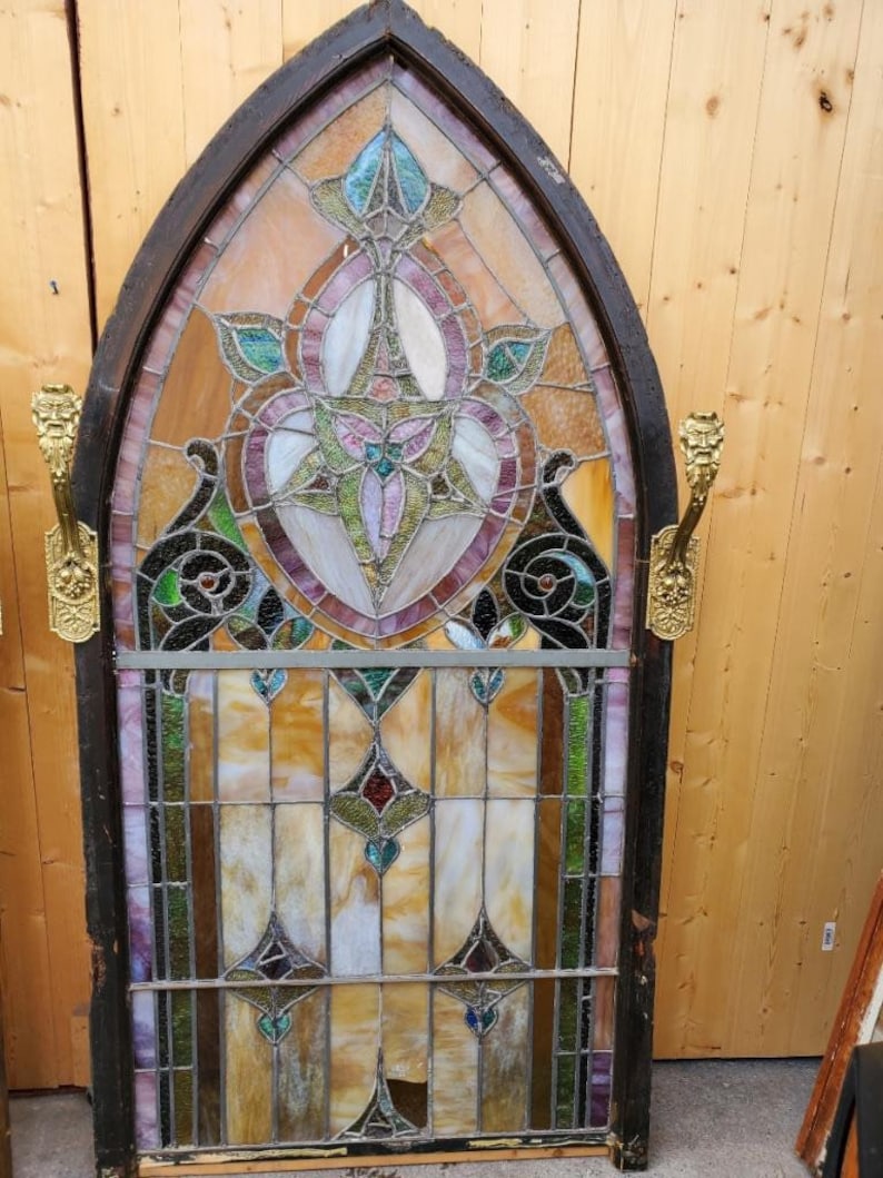 Antique Framed Stained Glass Doors Pair Etsy