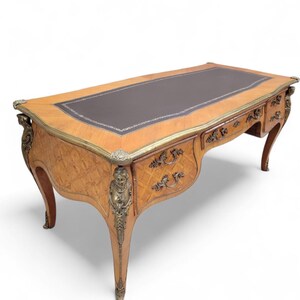 Antique Louis XV Style Inlaid Bureau Plat Writing Desk image 6