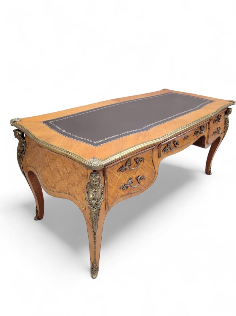 Antique Louis XV Style Inlaid Bureau Plat Writing Desk image 6