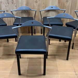 Vintage Space Age Italian Black Leather Side Chairs - Set of 7