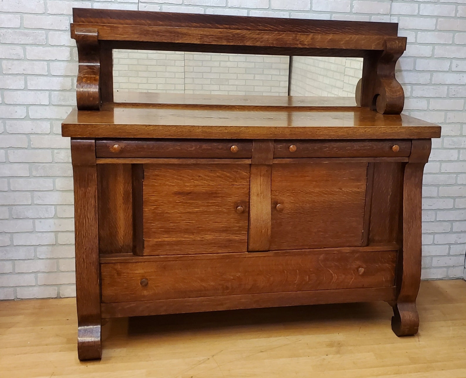 Antique Empire Tiger Oak Sideboard/Server with Mirror Etsy