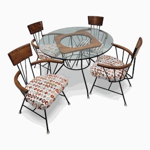 Mid Century Atomic Space Age Captain Chairs Pedestal Table by Selrite