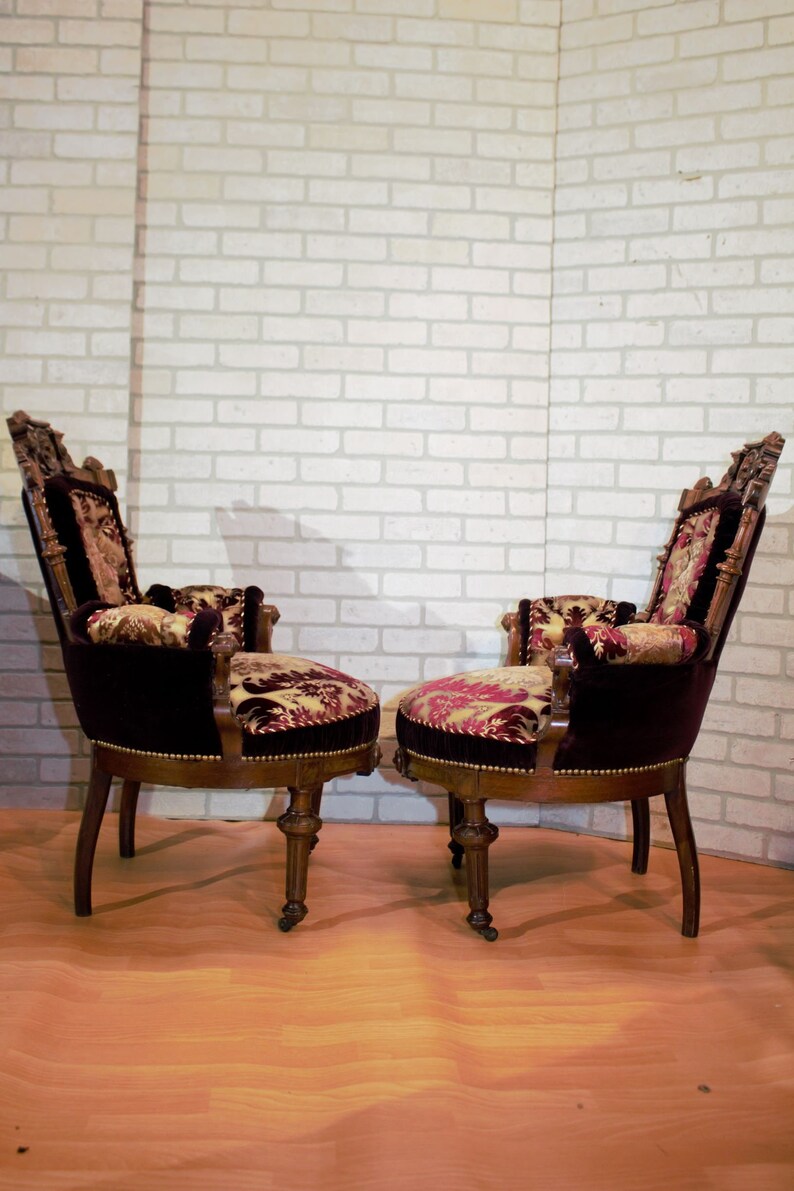 Victorian Renaissance Revival John Jelliff Carved Bergere Chairs Newly Upholstered Pair image 2