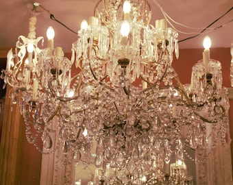 Antique Hollywood Regency Italian Crystal Two Tier Chandelier