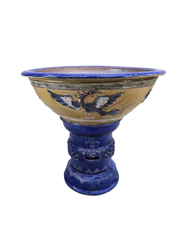 Antique Yellow and Blue-Glazed Planter Pot from Guangdong Province