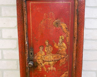 Vintage Asian Hand Painted Double Door Cabinet