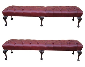 Antique Chippendale Style Carved Mahogany Ball & Claw Six Leg Tufted Hall/Dining Bench Newly Upholstered - Pair