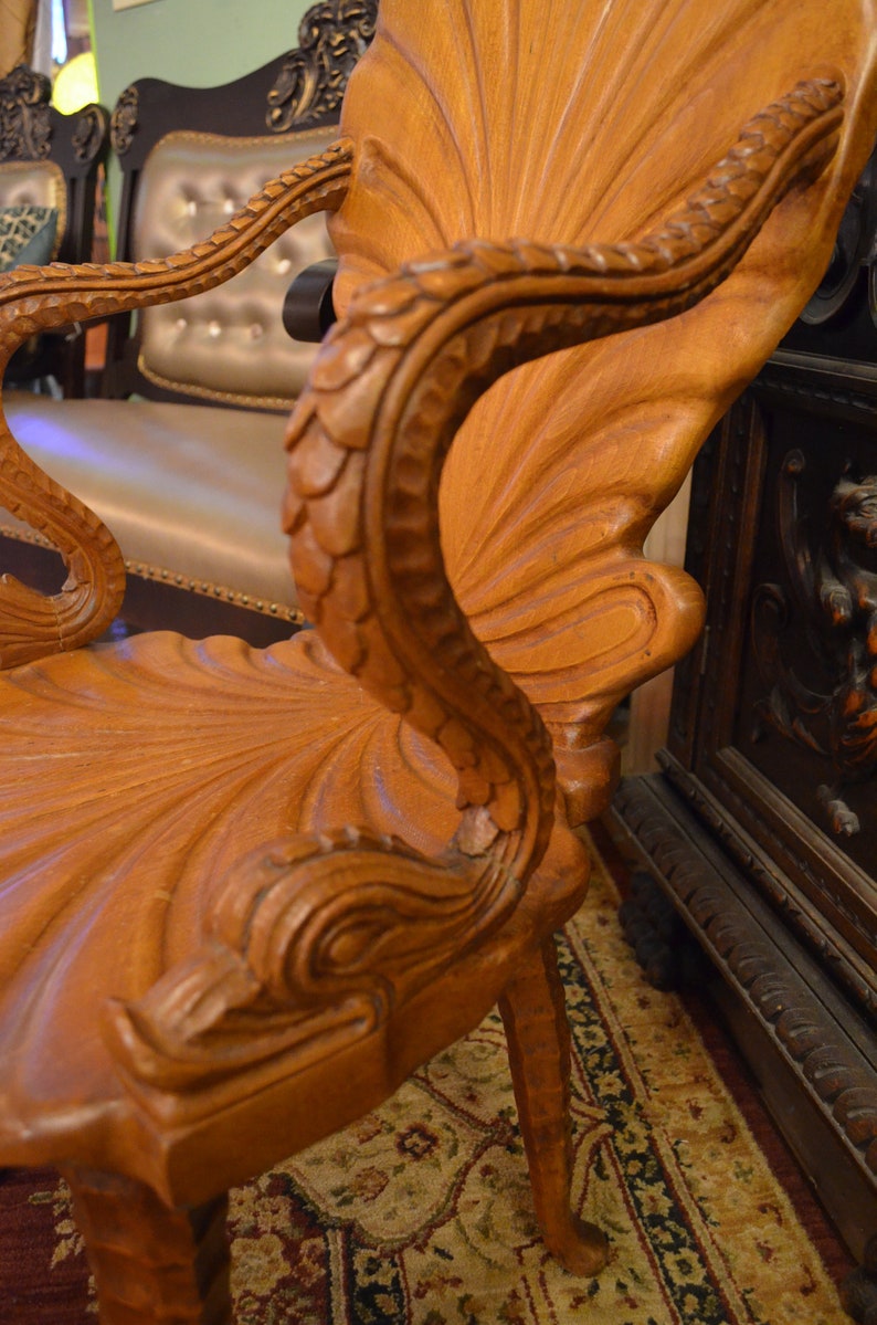 Italian Carved Wood Fantasy Grotto Chair with Dolphin Arms and Etsy