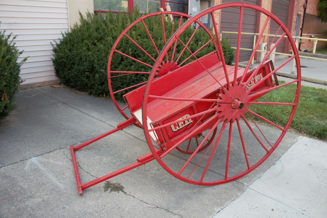 Antique Historic Chicago Fire Hose Cart and Fire Extinguisher 2 Piece