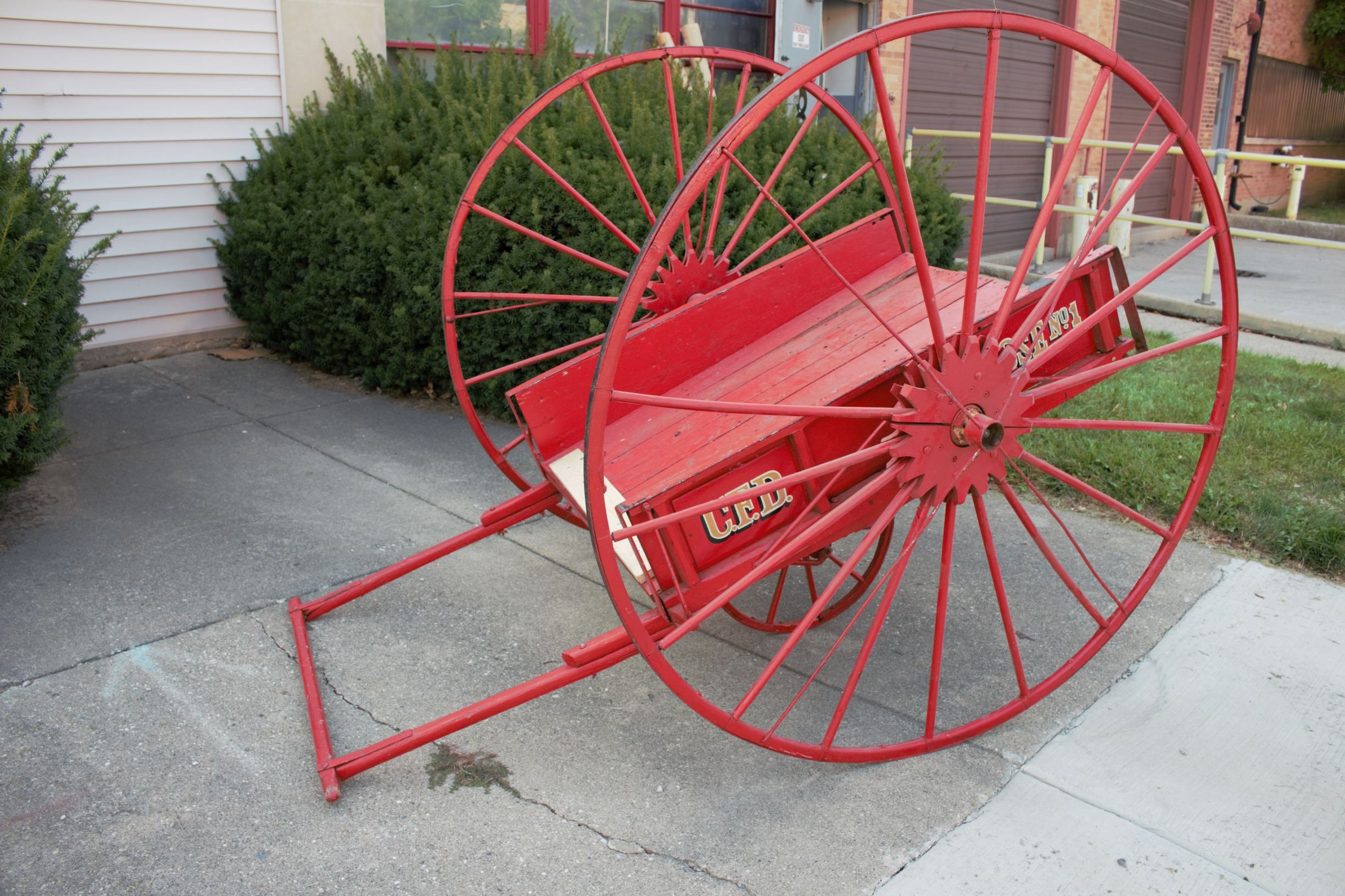 Antique Historic Chicago Fire Hose Cart and Fire Extinguisher 2 Piece Set 