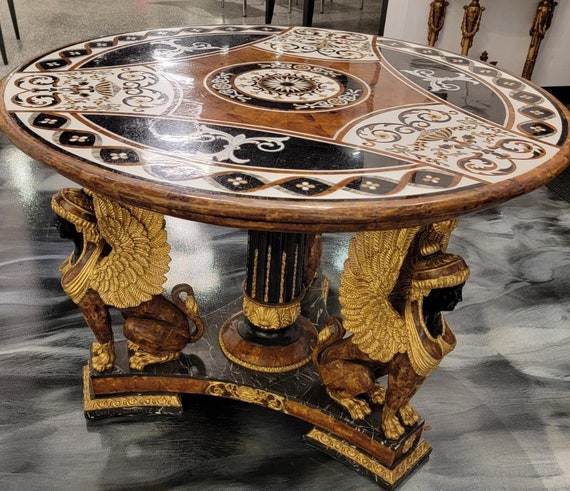 Antique Neoclassical Pietra Dura Style Round Empire Hall Table Hong Kong Antique Neoclassical Pietra Dura Style, Antique Round Hall Table