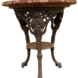 Antique Neoclassical Cast Iron Marble Top English Pub Table