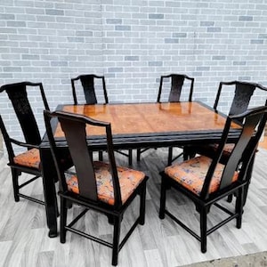Hollywood Regency Chinoiserie Chin Hua Ebonized Dining Set by Century Furniture
