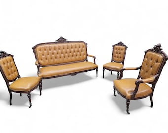 Juego de salón antiguo de palisandro estilo Regencia francesa, recién tapizado - 4