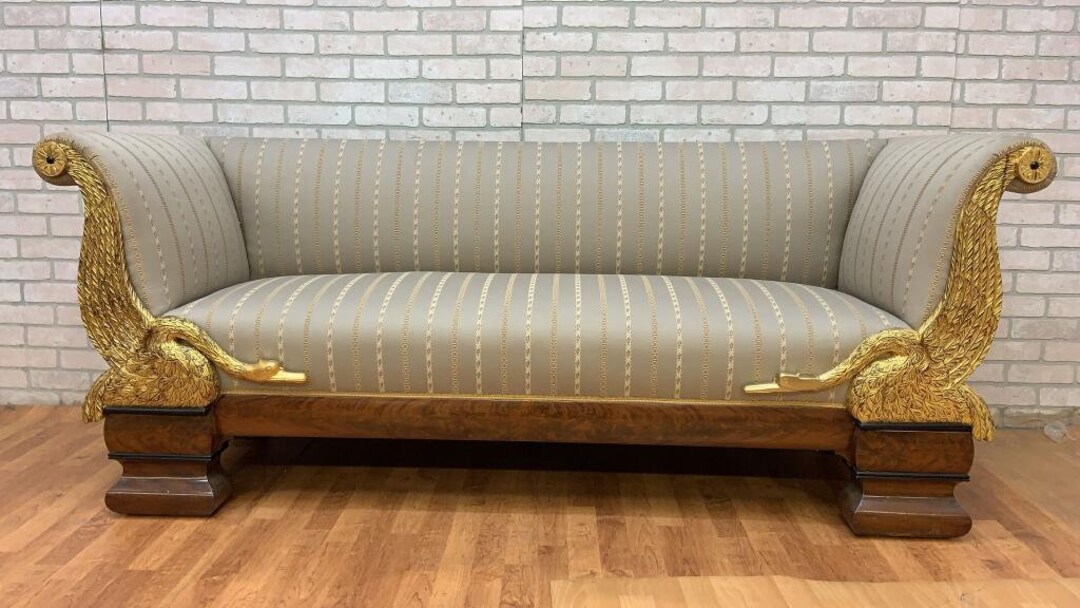 Antique Biedermeier Carved Flanking Gold Gilded Goose Sofa With Intricate Golden Scrolls and Floral Patterns Etsy Denmark