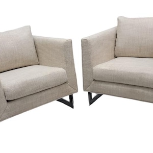 Mid Century Modern Milo Baughman Chrome Flat Bar Cantilever Chairs Newly Upholstered - Pair