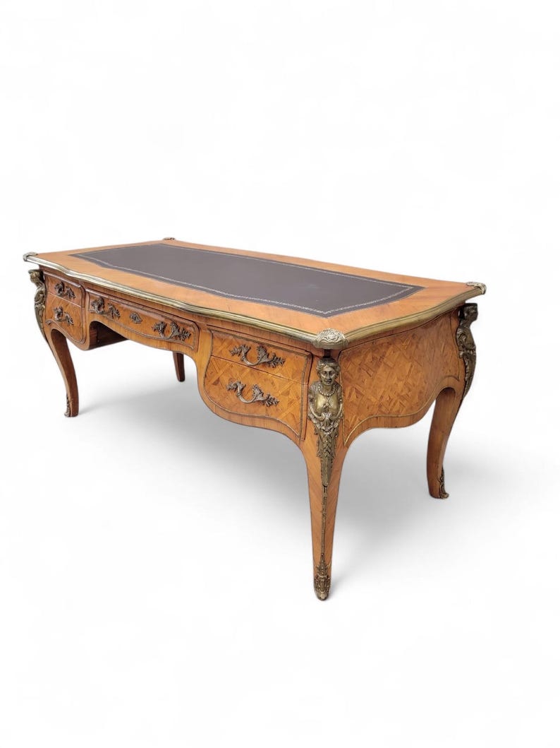 Antique Louis XV Style Inlaid Bureau Plat Writing Desk image 5