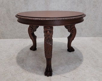 Antique French Carved Figural Oak Entry Table