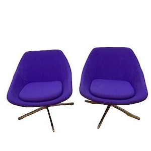 Mid Century Modern Overman Style Iris Swivel Pod Chairs by Allermuir - Pair