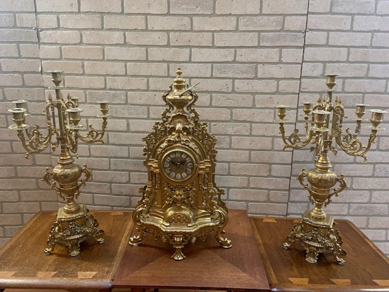 Antique Victorian Ornate Mantel Clock and Two Candelabras 3 Etsy