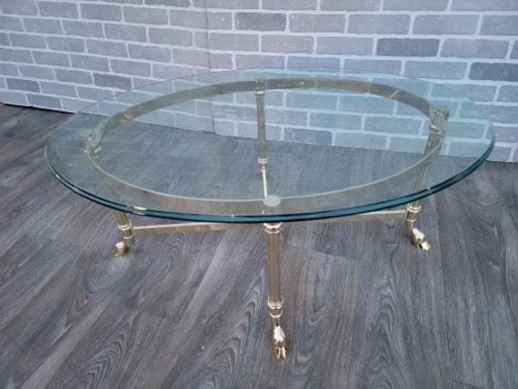 Vintage oval 2024 glass coffee table