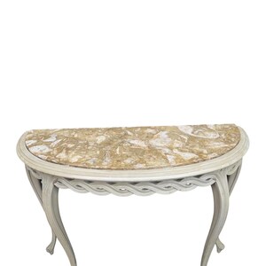 Vintage French Demilune Onyx Top Console Table with Braided Apron