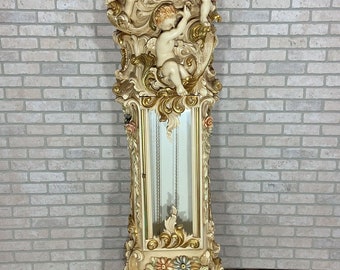 Vintage Italian Rococo Hand Carved and Painted Cherub/Angel Grandfathers Clock