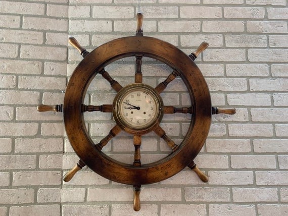 Vintage Nautical Style Wood Ship Wheel Wall Clock -  Canada