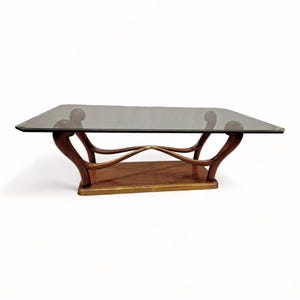 Italian Art Deco Paolo Buffa Sculptural Scrolled Walnut & Brass Pedestal Base Dining Table