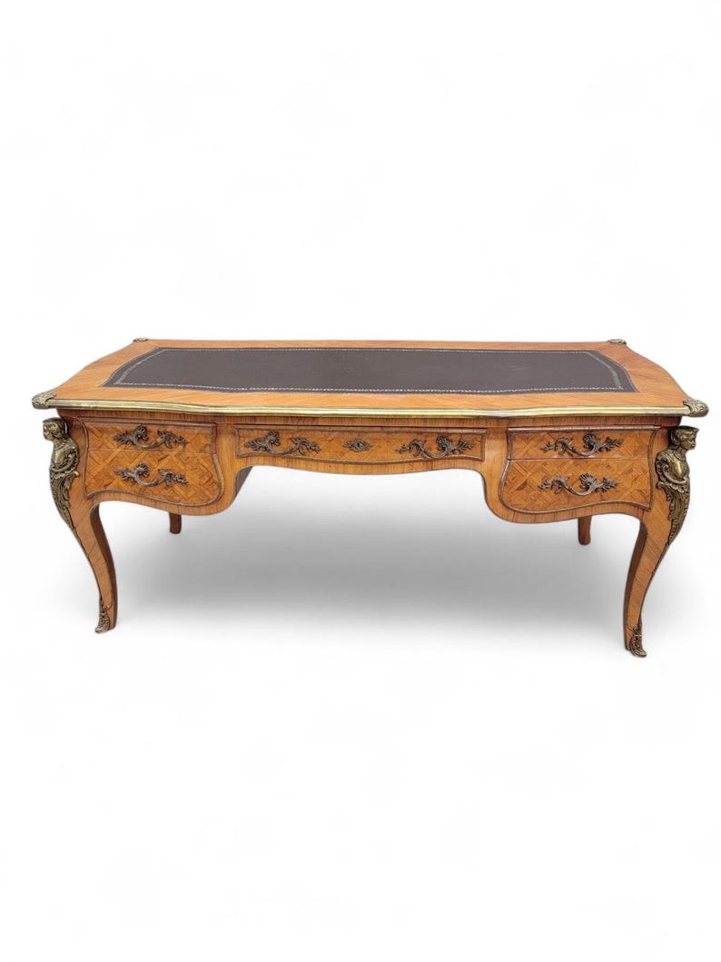 Antique Louis XV Style Inlaid Bureau Plat Writing Desk image 3