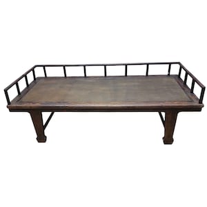 Antique Shanxi Province Elm and Rattan Inlay Opium Bed