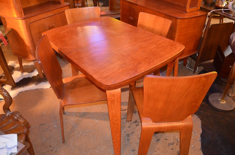 Vintage Mid Century Modern Thaden Jordan Plywood Dining Table And Five Chairs