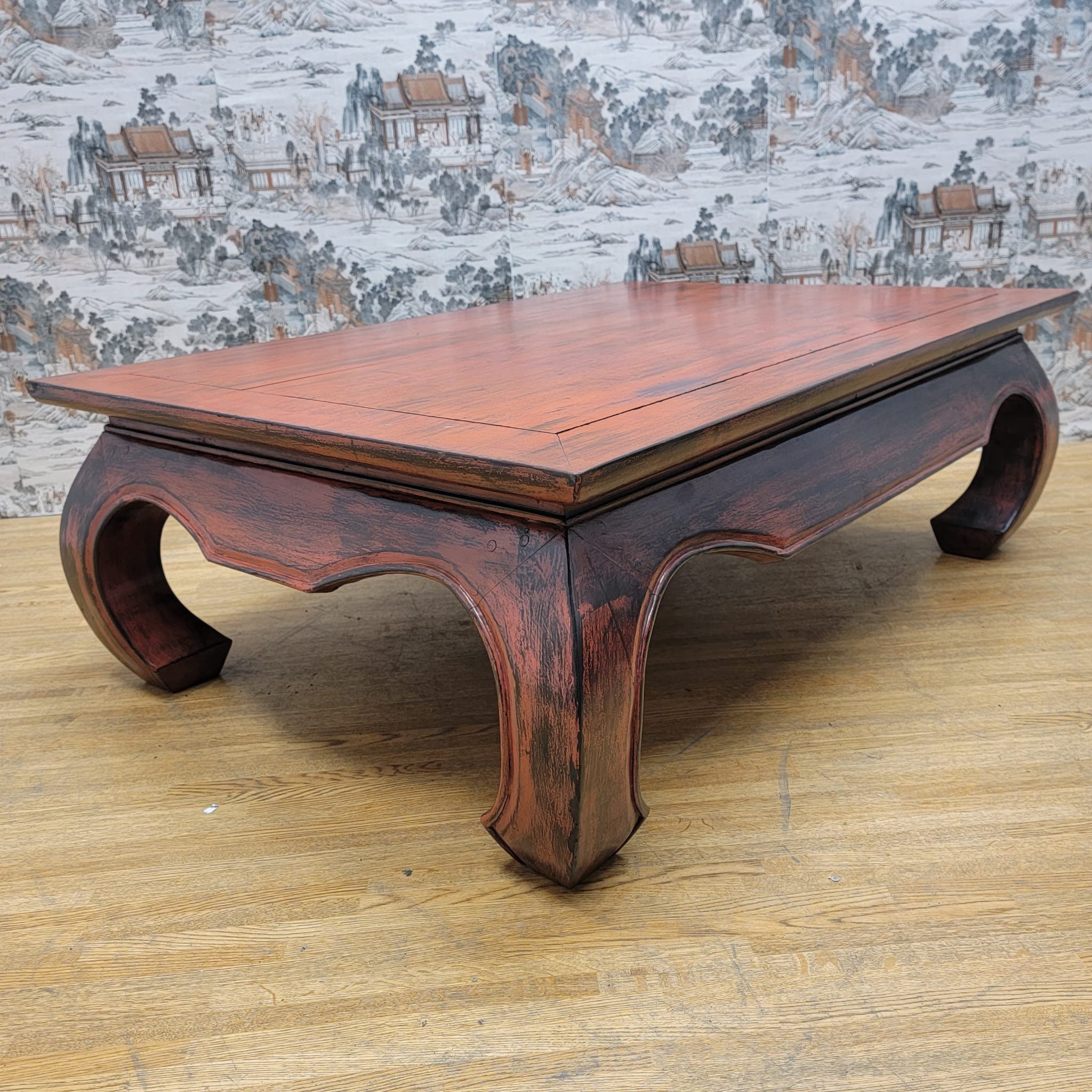Traditional Teakwood Chinese Coffee Table in Vintage Red Lacquer