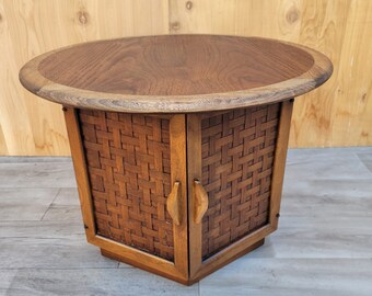 Mid Century Modern Lane Side Table with Weave Front Doors - Pair