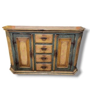 Antique French Country Hand Painted Floral Motif Sideboard/Credenza