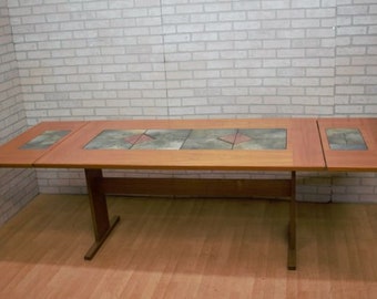 Mid Century Modern Danish Drop Down Tile Inlay Dining Table by Gangsø Møbler