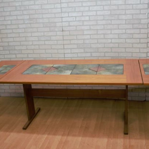 Mid Century Modern Danish Drop Down Tile Inlay Dining Table by Gangsø Møbler