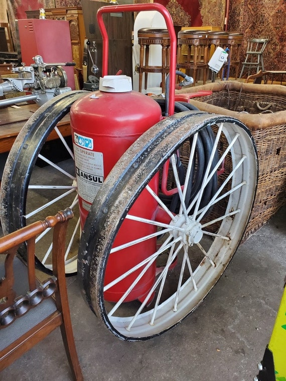 Early Vintage Hand-drawn Fire Hose Reel Cart w/ Brass Elkhart