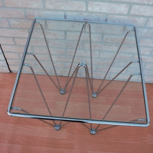 Mid Century Modern Geometric Inverted Pyramidal Chrome Base Glass Top Cocktail Side Table In the Style of Paolo Piva image 5