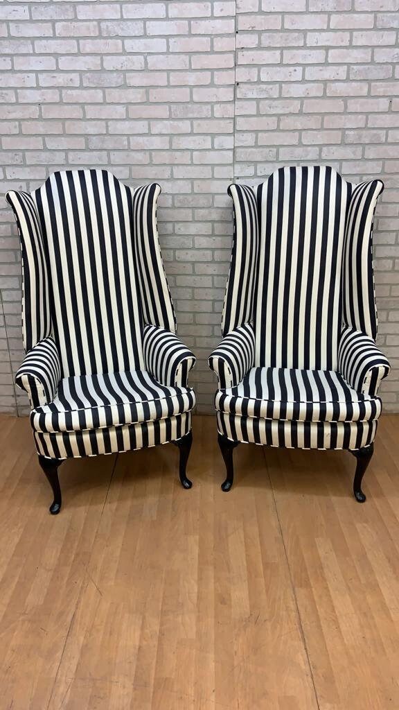 Black and white striped wingback chair deals