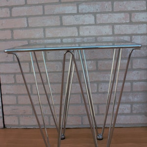 Mid Century Modern Geometric Inverted Pyramidal Chrome Base Glass Top Cocktail Side Table In the Style of Paolo Piva image 3